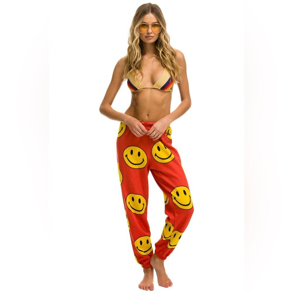 NWT Aviator Nation Red Smiley Repeat Hoodie and sweatpants Set - Picture 3 of 10